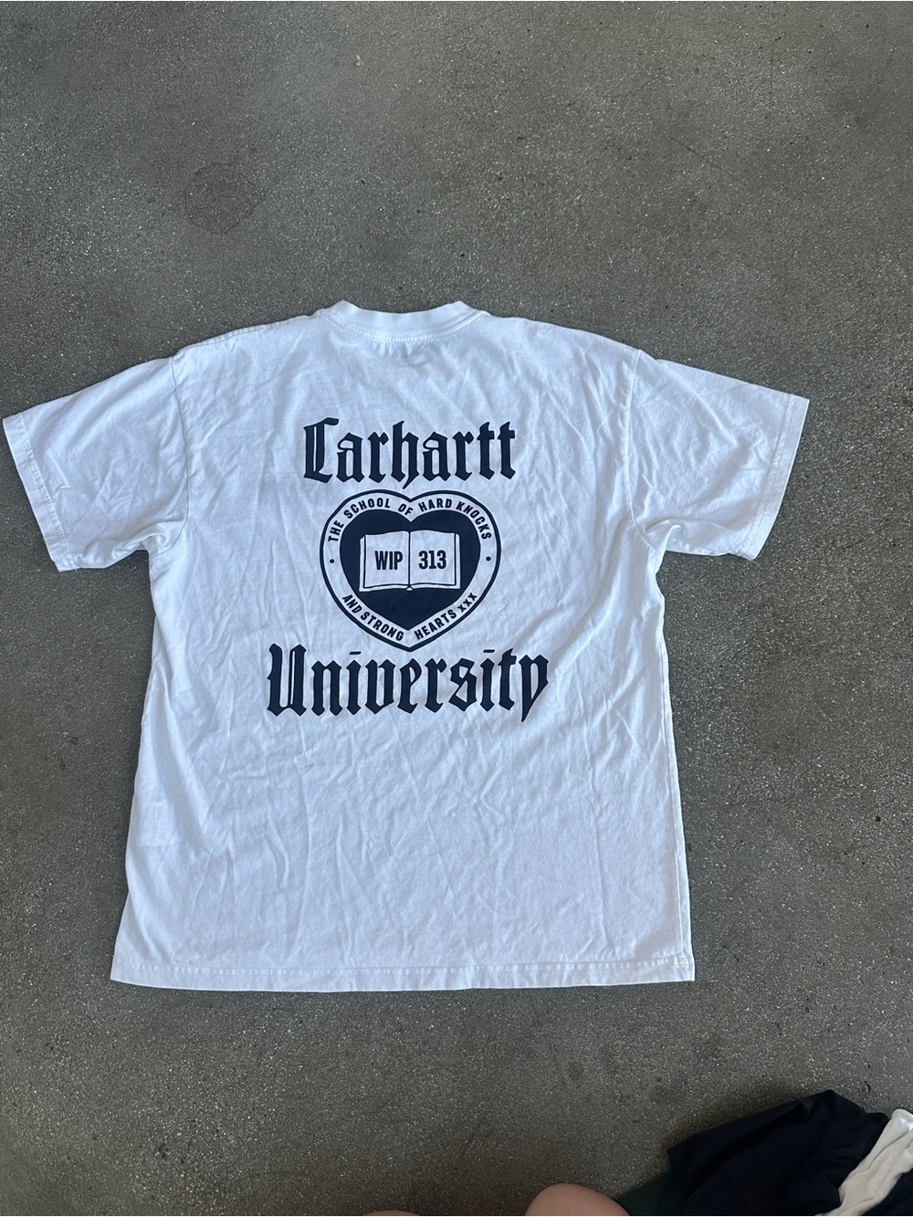 Carhartt White Short-Sleeve Tee with Navy University Graphic